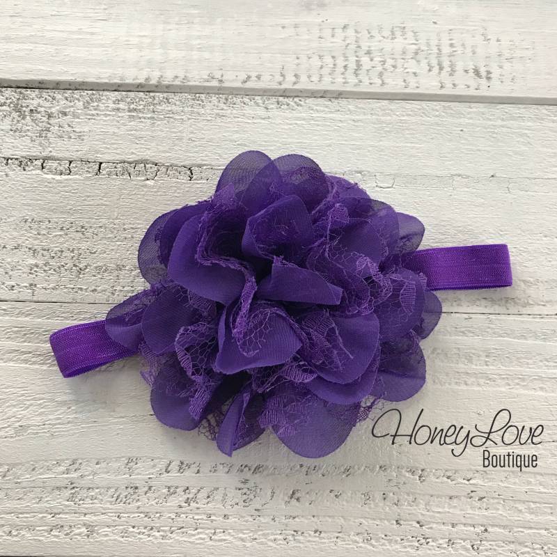 Lila Stirnband - Haarband Schleife Weinrote Spitze Und Chiffon Blume Neugeborene Säugling Kleinkind Kleines Baby Mädchen, Foto Requisite Party von HoneyLoveBoutique