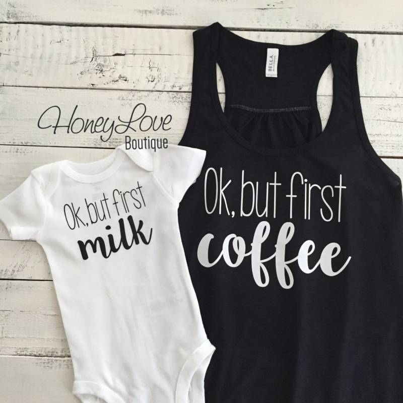 Ok Aber Erste Kaffee Tank Und Milch Body Set - Fließende Mama Mutter Ich, Tochter Passende Outfit Säugling Baby von HoneyLoveBoutique