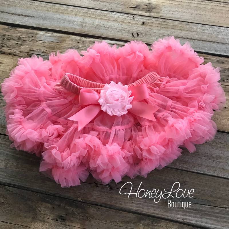 Set Rosa Pink Coral Pettiskirt Tutu Rock, Spitze Shabby Blume Cluster Haarband Schleife, Säugling Kleinkind Baby Mädchen von HoneyLoveBoutique