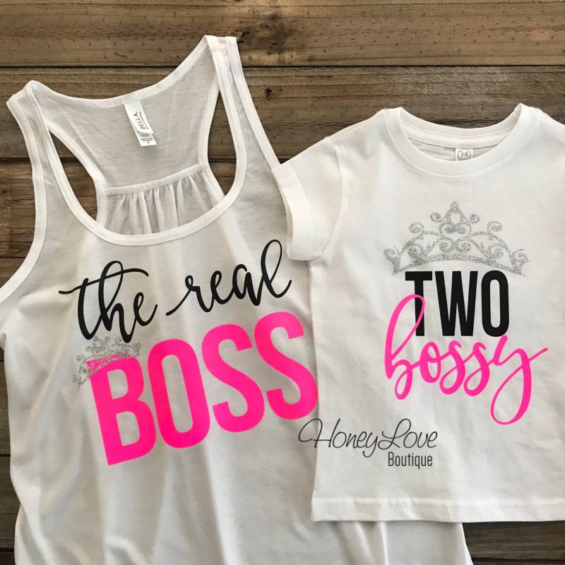 Zwei Herrisch, Der Wahre Boss Diadem Shirt Tank Set - Mama Mutter Und Mich, Tochter Passende Outfit Mädchen Zwei Jahre Alt von HoneyLoveBoutique