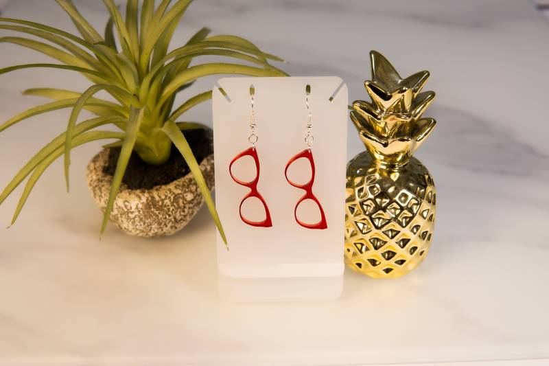 Brillen-Ohrringe Acryl Schmuck Rot, Party, Geschenk von HoneyMoodShop