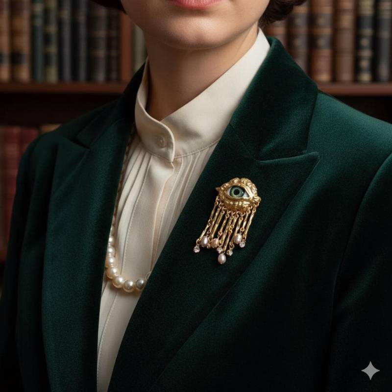 Vintage Style Gold Eye Brosche Surreale Perle Anstecknadel von HoneyNameStudio