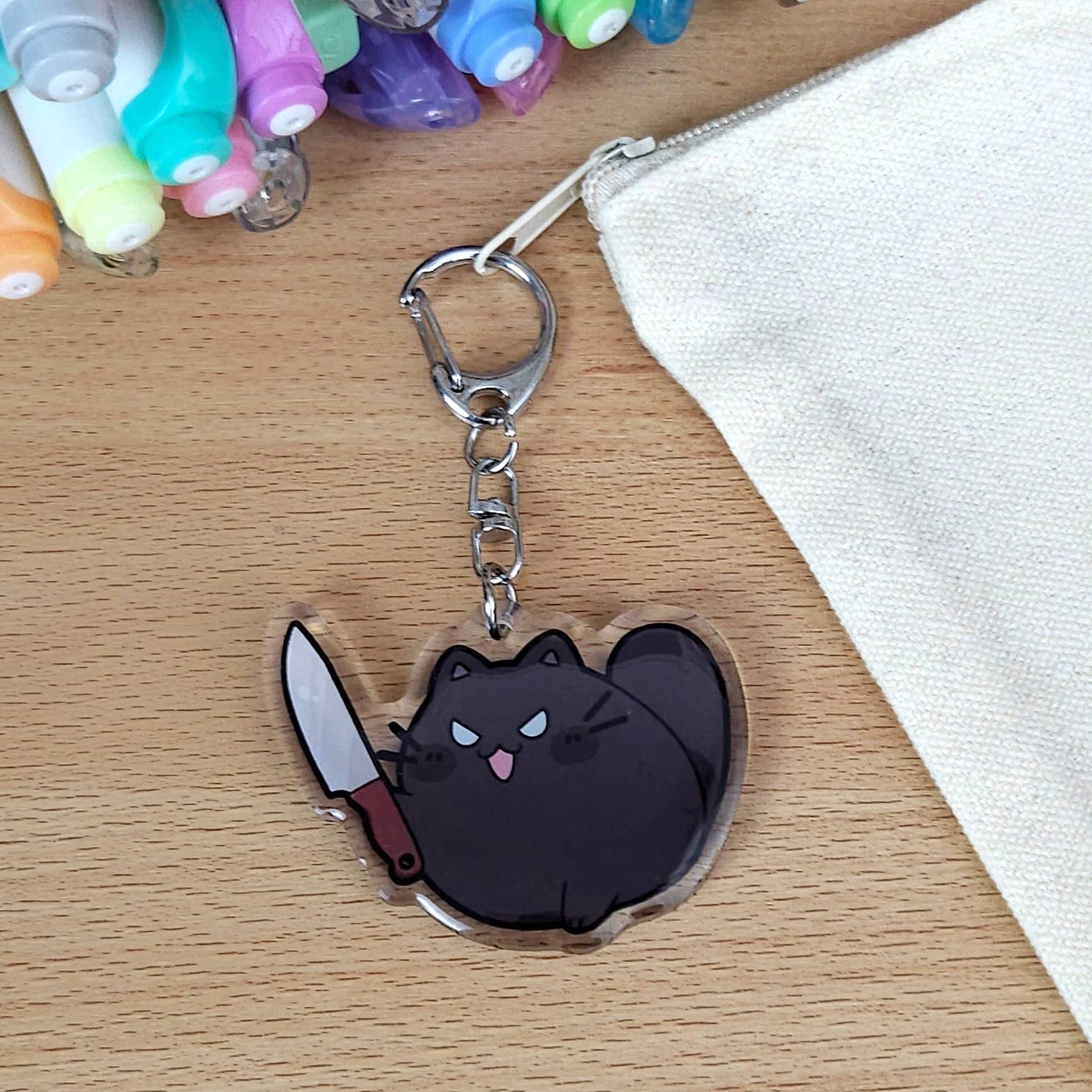 Schwarze Messerkatze Schlüssel-Anhänger Aus Klaren Acryl Mit Epoxy-Finish Auf Der Frontseite. Lustiger Anhänger Für Katzenfreunde Schwarze Messerkatze Schlüssel-Anhänger Aus Klaren Acryl Mit Epoxy-Finish Auf Der Frontseite. Lustiger Anhänger Für Katzenfreunde von HoneyPawBunsStore