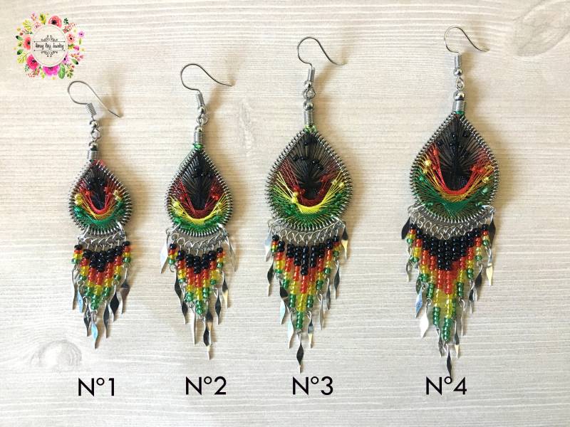 Rasta Ohrringe Handmade Mit Halskette Faden Jamaika Schmuck Für Frauen von HoneyRossJewelry