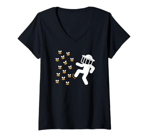 Damen Imker Chased by Bees Running Imker Funny T-Shirt mit V-Ausschnitt Damen Imker Chased by Bees Running Imker Funny T-Shirt mit V-Ausschnitt von Honeybee Beekeeping Tee Co.