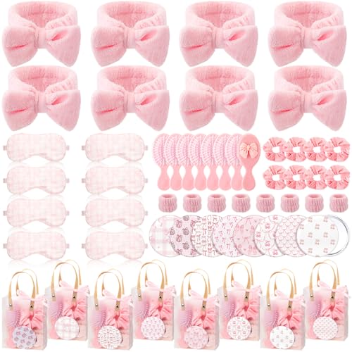 Honeydak 56 Stück rosa Spa-Übernachtungsparty-Zubehör, inklusive Schlaf-Augenmaske, Armband, Haargummi, Spa, Stirnband mit kokettierter Schleife, Spiegel, Haarkamm, Geschenktüten für Frauen und Honeydak 56 Stück rosa Spa-Übernachtungsparty-Zubehör, inklusive Schlaf-Augenmaske, Armband, Haargummi, Spa, Stirnband mit kokettierter Schleife, Spiegel, Haarkamm, Geschenktüten für Frauen und von Honeydak