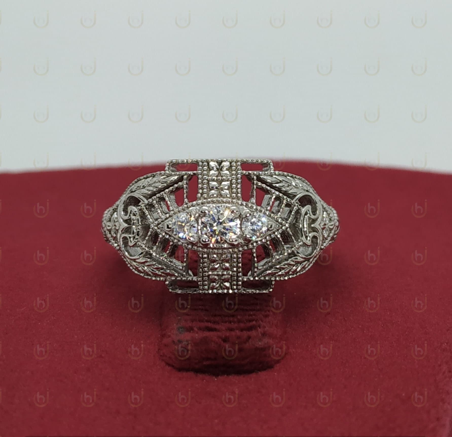 0.34 Ct Diamant Edwardian Art Deco Verlobungsring, Stapelring, Rundschliff Ehering, Milgrain Ring, Vintage Ring von Honeyhjewelry