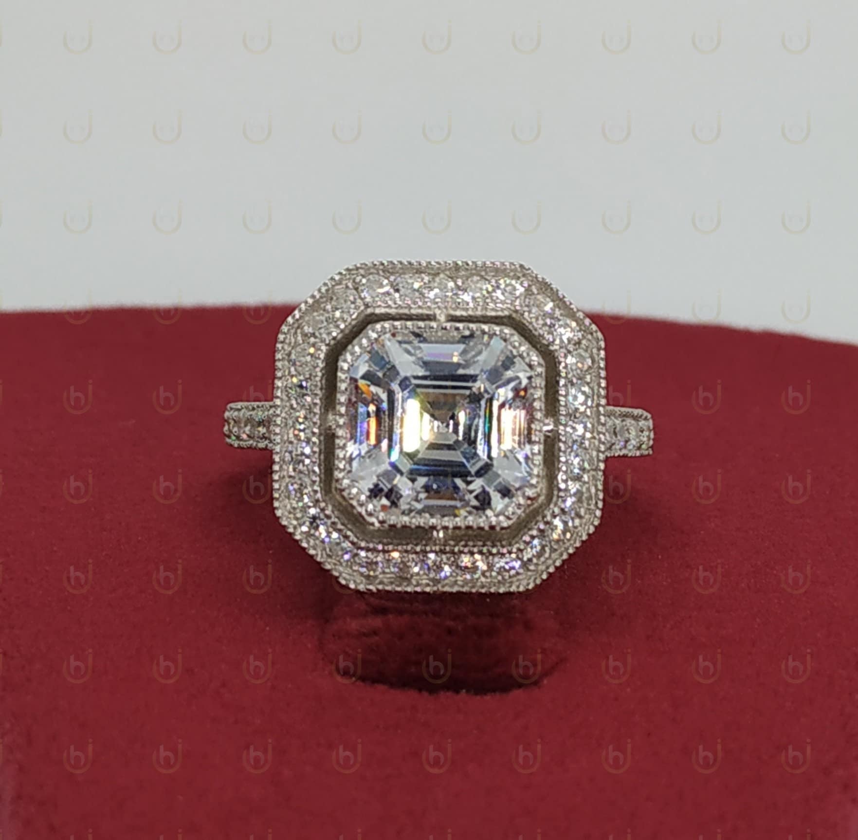 2, 30Ct Asscher Cut Vintage Art Deco Stil Verlobungsring Ehering - Lünette Milgrain Ring Halo Antiker Jubiläumsring von Honeyhjewelry