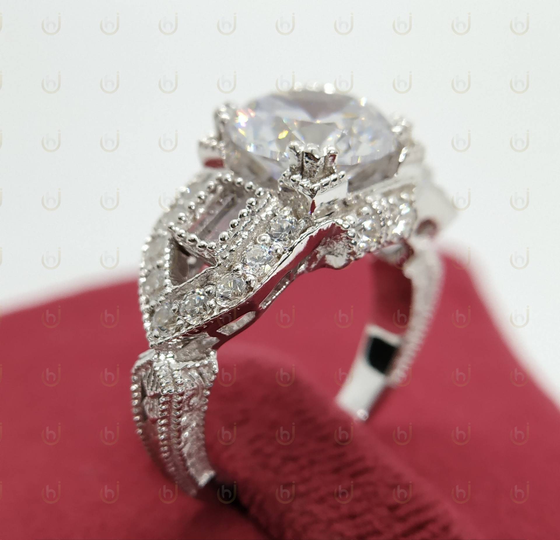 2, 75 Ct Atemberaubender Art Deco Diamant Filigraner Statement Ring in 925 Sterling Silber, Sammlung, Damen Vintage von Honeyhjewelry