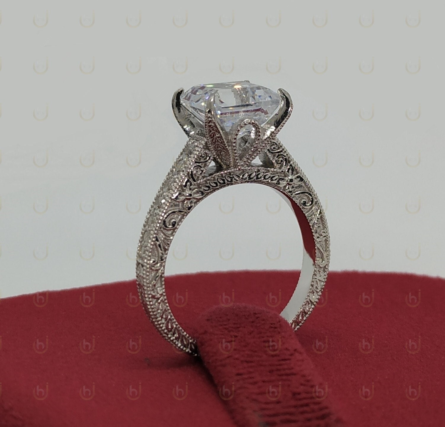 Nachlassring, 3, 00 Karat Asscher-Schliff-Diamant-Verlobungsring, Art-Deco-Ehering, Asscher-Schliff-Vintage-Ring, Jubiläumsring Für Frauen von Honeyhjewelry