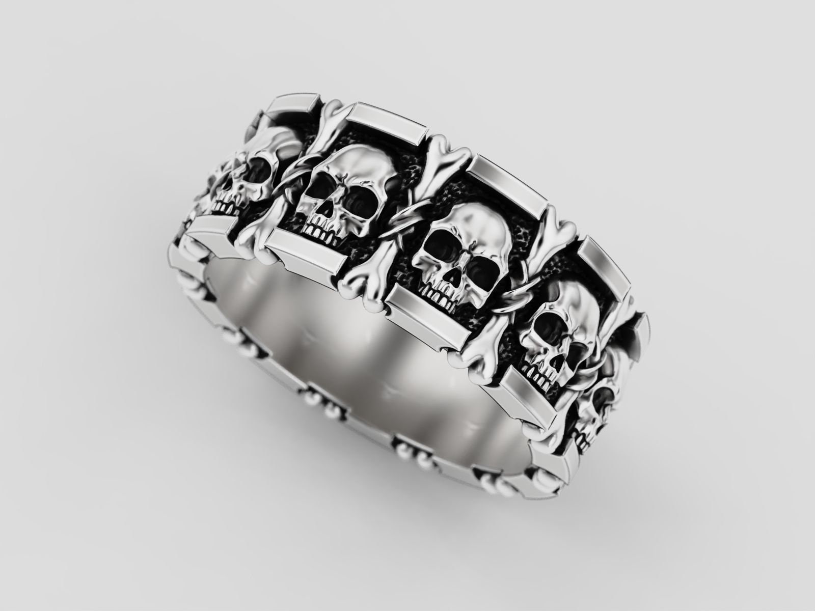 Skull Ehering Gothic Ringe Bones & Skulls Band Biker Rider Ring Silber Schwarzer von Honeyhjewelry