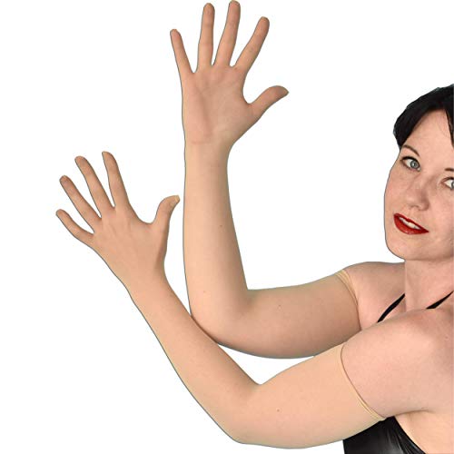 Sexy durchsichtige Nylon Handschuhe - transparente Abendhandschuhe - lange und weiche Armstulpen bis zum Oberarm - Verkleidung für Fasching Karneval Halloween (beige) von Honeylust
