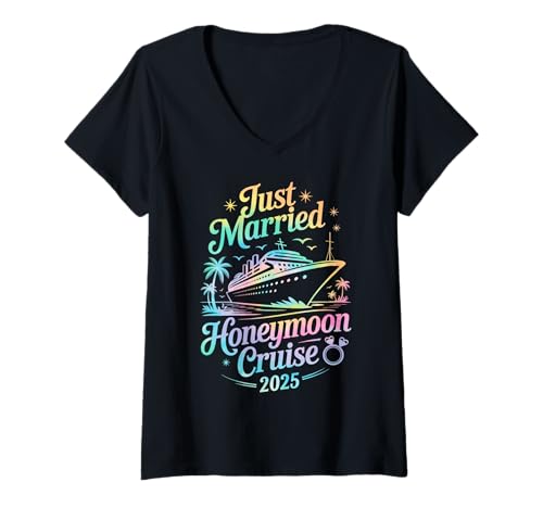Damen Süße Flitterwochen-Kreuzfahrt 2025 Brautpaare T-Shirt mit V-Ausschnitt Damen Süße Flitterwochen-Kreuzfahrt 2025 Brautpaare T-Shirt mit V-Ausschnitt von Honeymoon Cruise Theme For Newlyweds Vacation Trip
