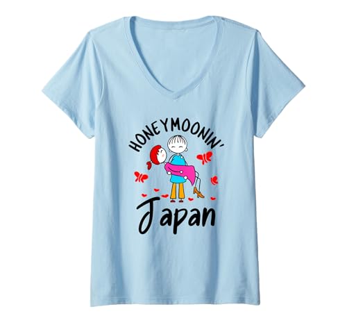 Damen Flitterwochen Shirt Flitterwochen Paare Braut Bräutigam Japan Asien T-Shirt mit V-Ausschnitt Damen Flitterwochen Shirt Flitterwochen Paare Braut Bräutigam Japan Asien T-Shirt mit V-Ausschnitt von Honeymoon Matching Couples Art Vacation