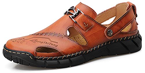 Honeystore Herren Athletic Leather Hollow Slip-on Sandalen Freizeitschuhe Plus Size, Braun, 47.5 EU von Honeystore