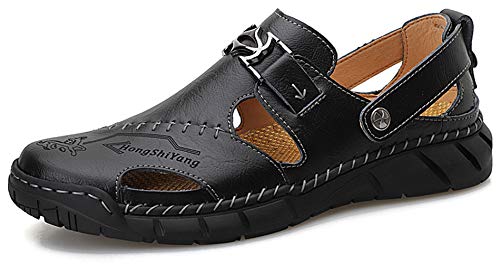 Honeystore Herren Athletic Leather Hollow Slip-on Sandalen Freizeitschuhe Plus Size, Schwarz, 41 EU von Honeystore