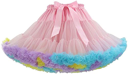 Honeystore Tanzkleid Ballettrock Kinder Mädchen Damen Tutu Rock Schleife Pettiskirt für Show Party Cosplay Rosa und Mehrfarbig One Size von Honeystore