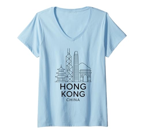 Damen Hong Kong China Skyline Architektur Stadt Reise Gebäude T-Shirt mit V-Ausschnitt Damen Hong Kong China Skyline Architektur Stadt Reise Gebäude T-Shirt mit V-Ausschnitt von Hong Kong Architecture Apparel