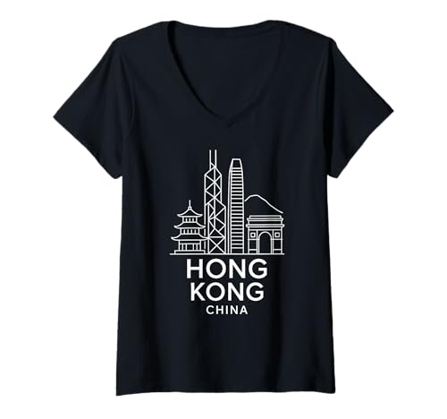 Damen Hong Kong China Skyline Architektur Stadt Reise Gebäude T-Shirt mit V-Ausschnitt Damen Hong Kong China Skyline Architektur Stadt Reise Gebäude T-Shirt mit V-Ausschnitt von Hong Kong Architecture Apparel