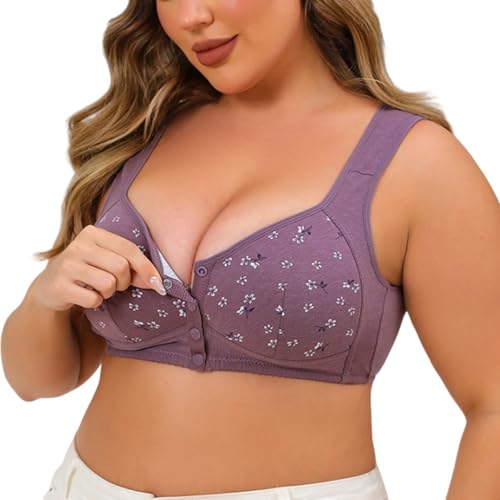 HongXINGDd Atmungsaktiver Knopf mit Knopf an der Vorderseite Vollschalen-Komfort-BH ohne Bügel Violet 130C von HongXINGDd