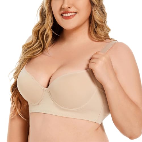 HongXINGDd Damen Full Coverage Seamless Mesh Deep Cup Unsichtbarer Rücken Fett BH Nude 75E von HongXINGDd