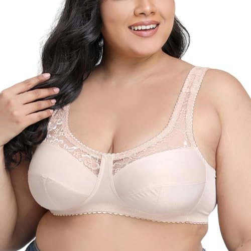 HongXINGDd Damen Lace Plus Size Full Coverage Soft Cup Comfort BH Nude 120E von HongXINGDd