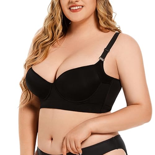 HongXINGDd Damen Shaping Upward Lift Full Cup Mesh Versteckter Rücken Fett Deep Cup Smooth BH mit großer Brust Black 115F von HongXINGDd