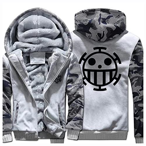 Anime One Piece Kapuzenpullover Trafalgar Law Q Kapuzenmantel Dicke Reißverschluss Männer Lässige Strickjacke Jacke Sweatshirt Winter Warmer Hoodie von Honghuang