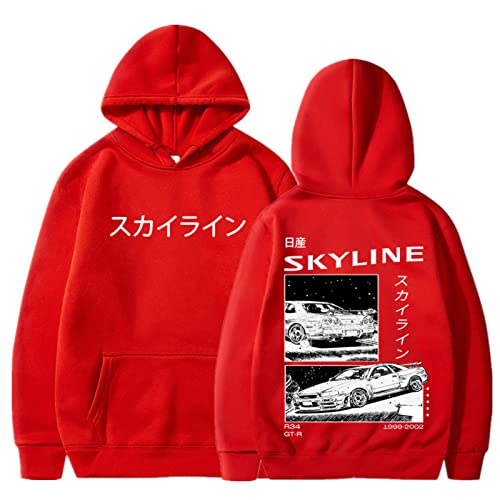Honghuang Initial D Anime AE86 Kapuzenpullover Sweatshirts Unisex R34 Skyline GTR JDM Lässige Lose Pullover Kleidung von Honghuang