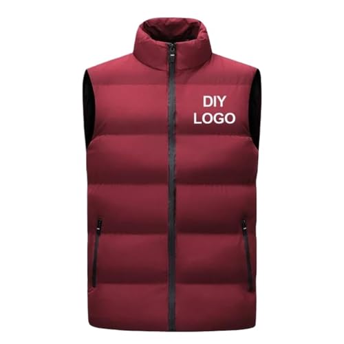 Honghuang Personalisierte Herren Winterjacke Ohne Ärmel - Winddichte, Warme Weste mit Individuellem Logo/Text - DIY Steppweste für Herren Red,5XL von Honghuang