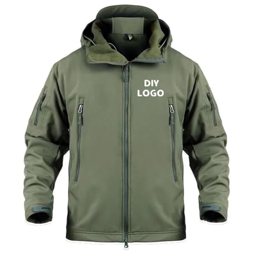 Honghuang Personalisierte Mehrere Taschen Fleece Warme Softshell-Jacken für Herren Personalisierung DIY Logo Outdoor-Mantel Army Green,3XL von Honghuang