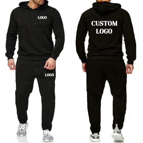 Honghuang Personalisierte Mode Herren Hoodies Sweatpant 2 Stück Sets Benutzerdefinierte Logo Herren-Trainingsanzug Sportbekleidung Pullover Sweatshirts Outfits Black,XXL von Honghuang