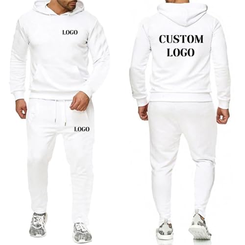Honghuang Personalisierte Mode Herren Hoodies Sweatpant 2 Stück Sets Benutzerdefinierte Logo Herren-Trainingsanzug Sportbekleidung Pullover Sweatshirts Outfits White,XL von Honghuang