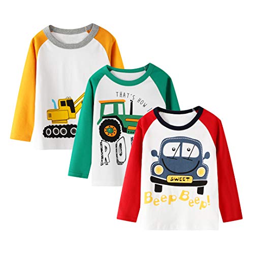T-Shirt für Jungen, Sommer, kurzärmelig, Rundhalsausschnitt, Baumwolle, leger, grafischer Cartoon, Tops, T-Shirt, 3 Packungen, 3 Packs2#Auto, 6 Jahre T-Shirt für Jungen, Sommer, kurzärmelig, Rundhalsausschnitt, Baumwolle, leger, grafischer Cartoon, Tops, T-Shirt, 3 Packungen, 3 Packs2#Auto, 6 Jahre von Honglang