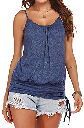 Hongqizo Damen-Sommer-Tank-Top, lässig, Spaghettiträger, gebändertes Unterteil, lockeres Camisole mit seitlichen Raffungen, Schnürhemden, 36951.00041666667, Groß von Hongqizo