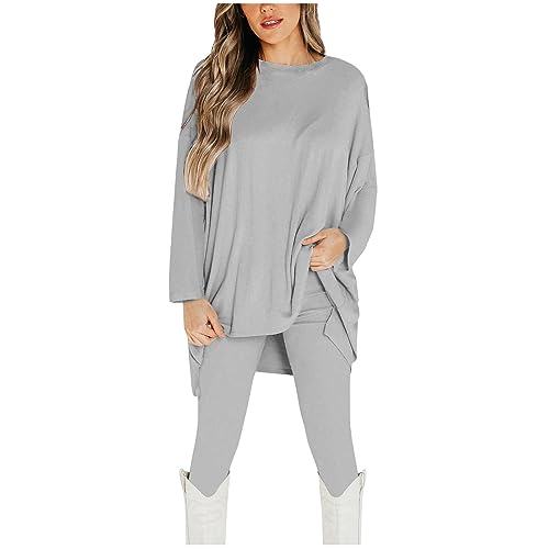 Damen 2-teilige Outfit Sets Casual Oversized Lange Ärmel Tops Biker Lange Hosen Jogger Sport Trainingsanzug Lounge Sets von Hongsuny