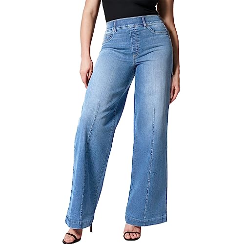 Hongsuny 2023 Neue Jeans mit weitem Bein für Frauen, hohe Taille Baggy Stretch Denim Flare Jean Bell Bottom, gesäumt Front Wide Leg Elastic Waist Jeans von Hongsuny