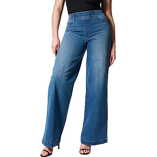 Hongsuny 2023 Neue Jeans mit weitem Bein für Frauen, hohe Taille Baggy Stretch Denim Flare Jean Bell Bottom, gesäumt Front Wide Leg Elastic Waist Jeans von Hongsuny