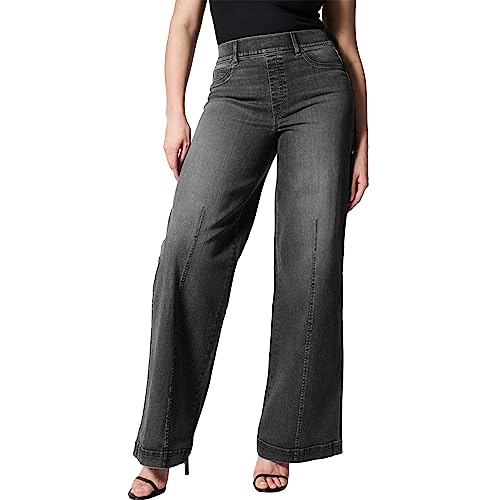 Hongsuny 2023 Neue Jeans mit weitem Bein für Frauen, hohe Taille Baggy Stretch Denim Flare Jean Bell Bottom, gesäumt Front Wide Leg Elastic Waist Jeans von Hongsuny