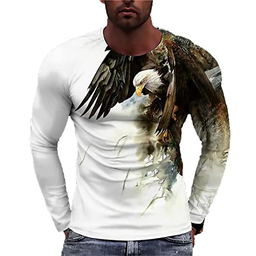 Herren T-Shirt mit Adler Print Lustiges Rundhals Sweatshirt Batik Langarm T-Shirts von Hongwenstore