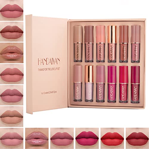Hongyans Lippenstift Set 12 Farben Wasserfest Lipgloss Flüssiger Matt Lippenstift Langanhaltend Liquid Lipstick Schminke Set Geschenkset für Frauen Damen Hongyans Lippenstift Set 12 Farben Wasserfest Lipgloss Flüssiger Matt Lippenstift Langanhaltend Liquid Lipstick Schminke Set Geschenkset für Frauen Damen von Hongyans