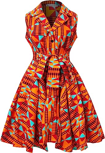 HongyuAmy Afrikanisches Druck-ärmelloses Kleid Ankara-Schnür-Kleid-Wachs-Mode-Kleid, Farbe A, X-Groß von HongyuAmy