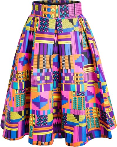 HongyuAmy Damen Afriacn High Waist Vintage Rock Ankara Plissee Midi Rock mit Taschen, Farbe I, XX-Large von HongyuAmy