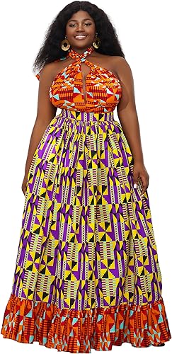 HongyuAmy Damen African Print Maxi Kleider Ankara Multi Color Kleid für Frauen, Farbe C, Klein von HongyuAmy
