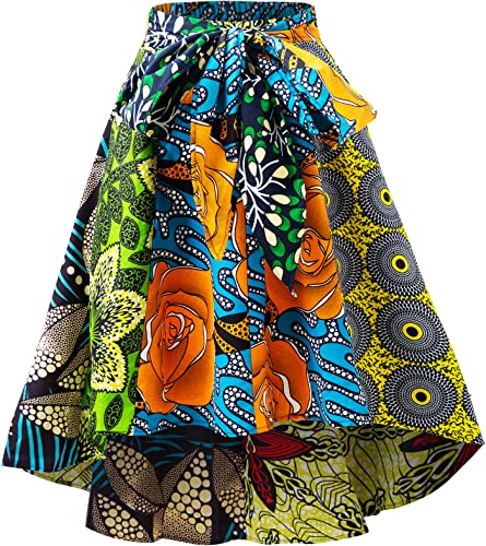 HongyuAmy Damen Afrikanischer Druck Wachsröcke Ankara Mode Gürtel Elastische Taille Rock, Farbe A, Klein von HongyuAmy