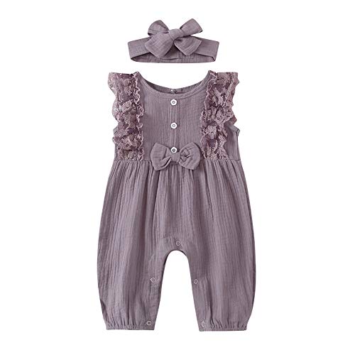 Hongyuangl Baby Mädchen Strampler Spitze Kleidung One Piece Jumpsuit Baumwolle und Leinen Neugeborene Onesies Overall Hose Hongyuangl Baby Mädchen Strampler Spitze Kleidung One Piece Jumpsuit Baumwolle und Leinen Neugeborene Onesies Overall Hose von Hongyuangl