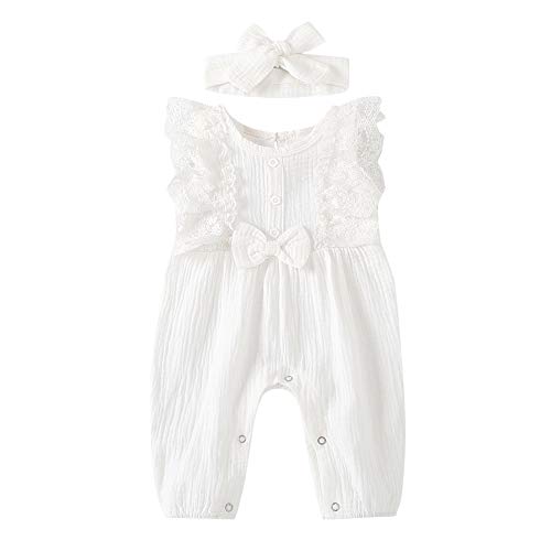 Hongyuangl Baby Mädchen Strampler Spitze Kleidung One Piece Jumpsuit Baumwolle und Leinen Neugeborene Onesies Overall Hose von Hongyuangl