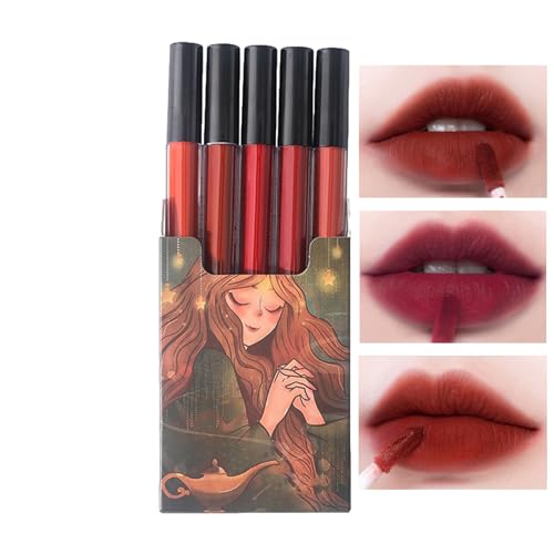 Samtmatte Lippenstifte, 5 Stück Antihaft-Cup Matte Lip Balm Velvet Matte Lip Stain, Multifunktionale professionelle Schönheitskosmetik-Lippenstifte, hochpigmentierter Lipgloss als Honhoha von Honhoha