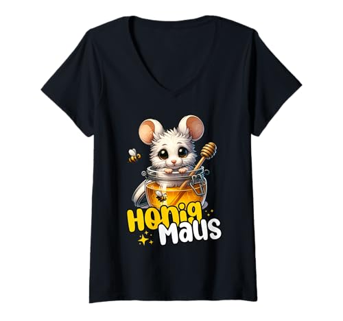 Damen Honigmaus – Süße niedliche Maus im Honigtopf Honig Mäuschen T-Shirt mit V-Ausschnitt Damen Honigmaus – Süße niedliche Maus im Honigtopf Honig Mäuschen T-Shirt mit V-Ausschnitt von Honigmaus, Tolle Geschenkidee, Damen und Mädchen