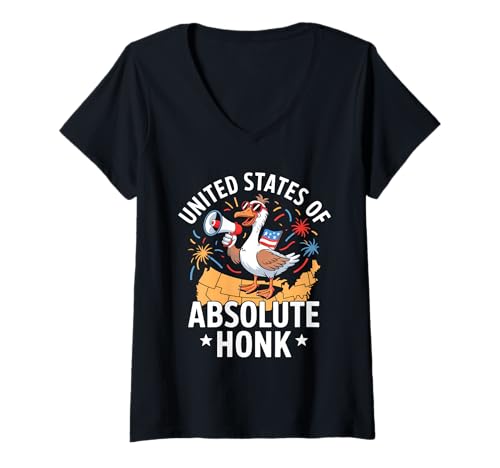 Damen Funny Patriotic Goose 4th of July USA Flag T-Shirt mit V-Ausschnitt Damen Funny Patriotic Goose 4th of July USA Flag T-Shirt mit V-Ausschnitt von Honk Parade Patriotic Goose 4th July Tees